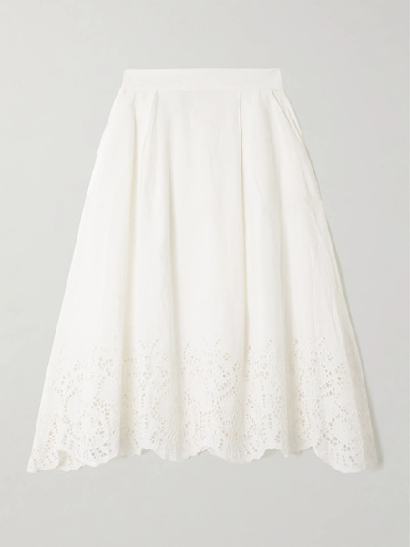  Thierry Colson Thierry Colson - Wynona Pleated Broderie Anglaise Linen And Cotton-blend Midi Skirt - Off-white 