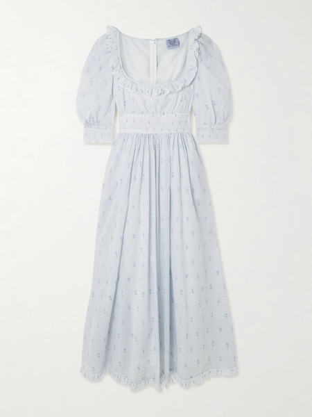  Thierry Colson Thierry Colson - Yolande Ruffled Floral-print Cotton-voile Midi Dress - Light Blue 