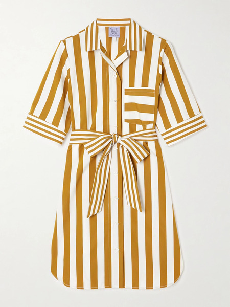  Thierry Colson Thierry Colson - Zouka Belted Striped Cotton-poplin Mini Dress - Brown 