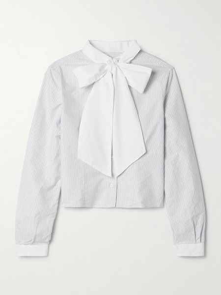  Thom Browne Thom Browne - Cropped Poplin-trimmed Striped Cotton Oxford Shirt - Gray 
