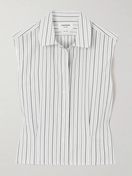  Thom Browne Thom Browne - Cropped Striped Cotton-poplin Shirt - Gray 