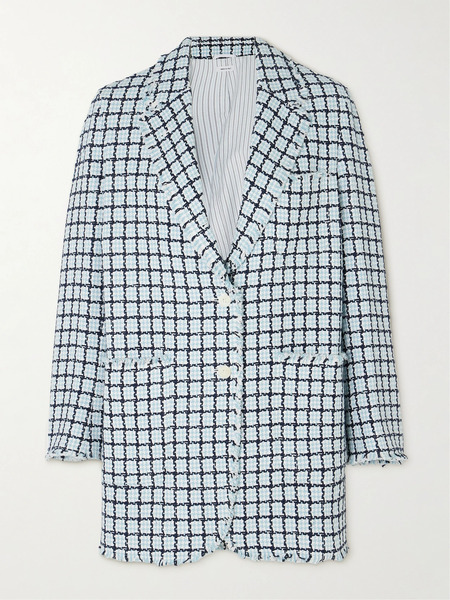  Thom Browne Thom Browne - Frayed Checked Cotton-tweed Blazer - Blue 