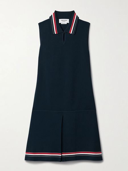  Thom Browne Thom Browne - Pleated Striped Stretch-knit Mini Dress - Navy 