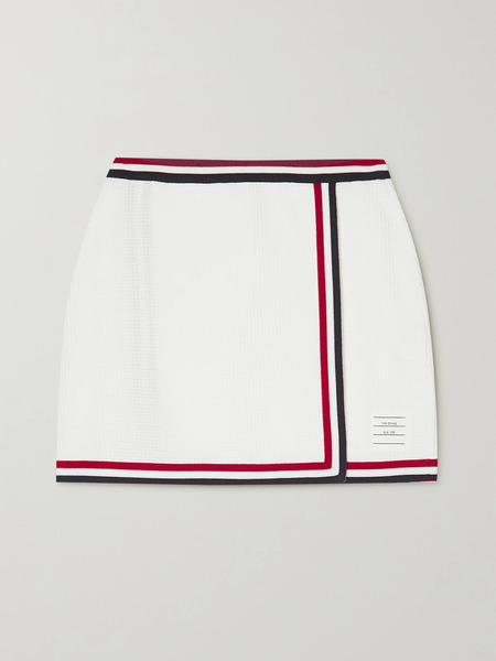  Thom Browne Thom Browne - Wrap-effect Striped Waffle-knit Cotton Mini Skirt - White 