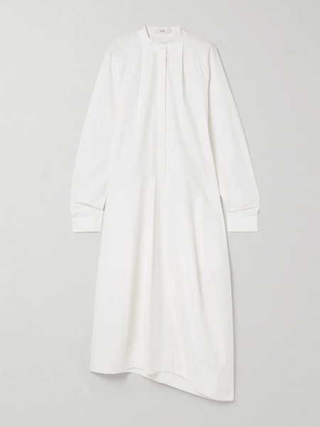  Tibi Tibi - Asymmetric Pleated Cotton-poplin Midi Shirt Dress - White 