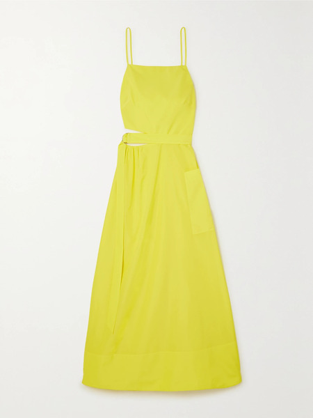  Tibi Tibi - Belted Asymmetric Cutout Taffeta Midi Dress - Yellow 