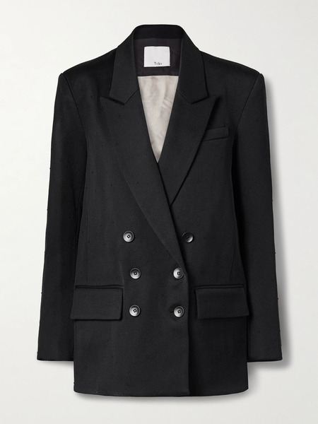  Tibi Tibi - Double-breasted Wool-blend Twill And Silk-organza Blazer - Black 