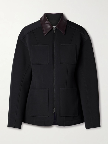  Tibi Tibi - Leather-trimmed Twill Jacket - Navy 