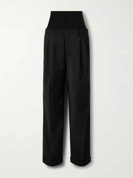  Tibi Tibi - Mesh-trimmed Crepe Wide-leg Pants - Black 
