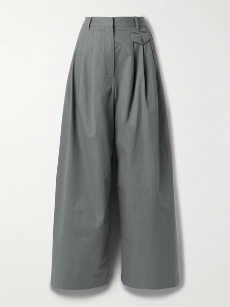  Tibi Tibi - Pleated Cotton-twill Wide-leg Pants - Gray 