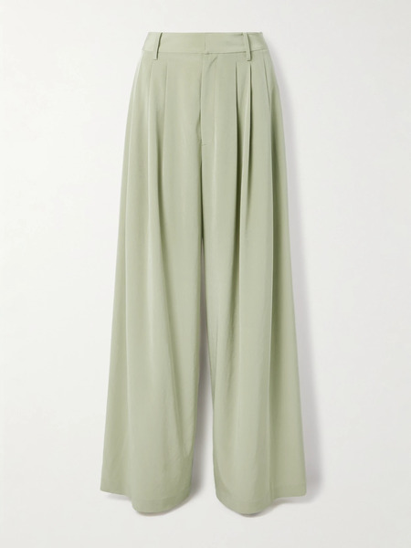  Tibi Tibi - Pleated Crepe De Chine Wide-leg Pants - Leaf Green 