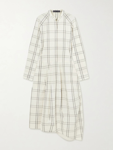  Tibi Tibi - Russel Paneled Checked Cotton-poplin Midi Shirt Dress - Off-white 
