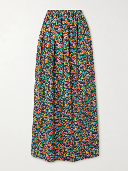  Tibi Tibi - Sabine Floral-print Cotton-poplin Maxi Skirt - Black 