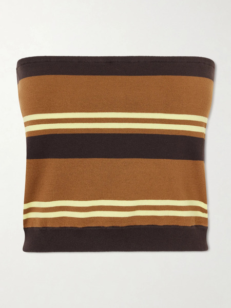  Tibi Tibi - Strapless Striped Cotton Tank - Brown 