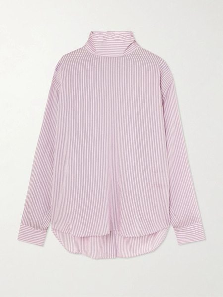  Tibi Tibi - Striped Lyocell And Silk-blend Turtleneck Blouse - Pink 