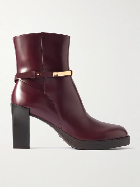 Tod's Tod's - Gomma Embellished Glossed-leather Ankle Boots - Merlot 