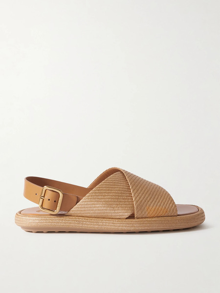  Tod's Tod's - Gomma Leather-trimmed Raffia Slingback Sandals - Beige 