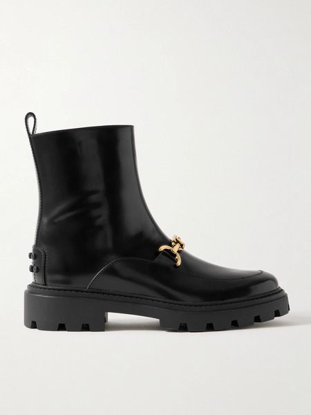  Tod's Tod's - Gomma Pesante Embellished Glossed-leather Ankle Boots - Black 