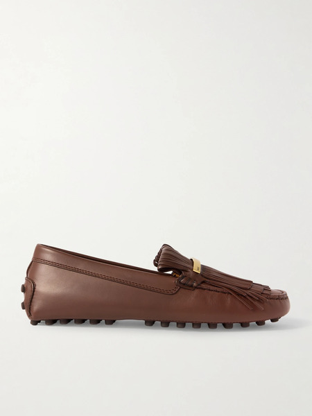  Tod's Tod's - Gommino Embellished Fringed Leather Loafers - Brown 