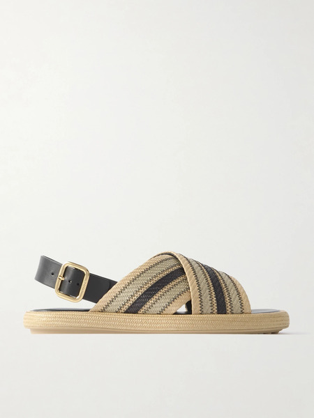  Tod's Tod's - Leather-trimmed Striped Raffia Sandals - Beige 