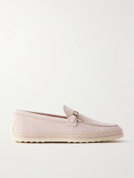 Tod's Tod's - Raffia-trimmed Suede Loafers - Blush 