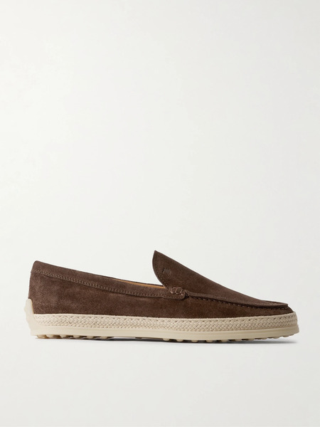  Tod's Tod's - Raffia-trimmed Suede Loafers - Brown 