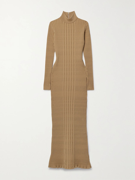  Tod's Tod's - Ribbed Wool-blend Turtleneck Maxi Dress - Beige 
