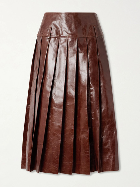  Tolu Coker Tolu Coker - Pleated Glossed-leather Midi Skirt - Brown 