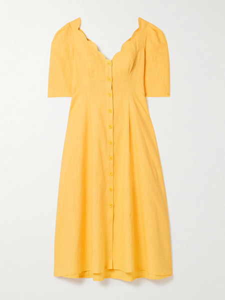  Tolu Coker Tolu Coker - Scalloped Ramie Midi Dress - Yellow 