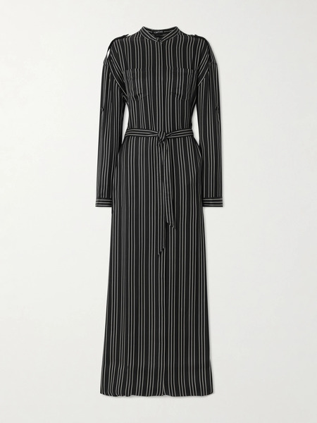  Tom Ford Tom Ford - Belted Striped Silk-twill Maxi Dress - Black 