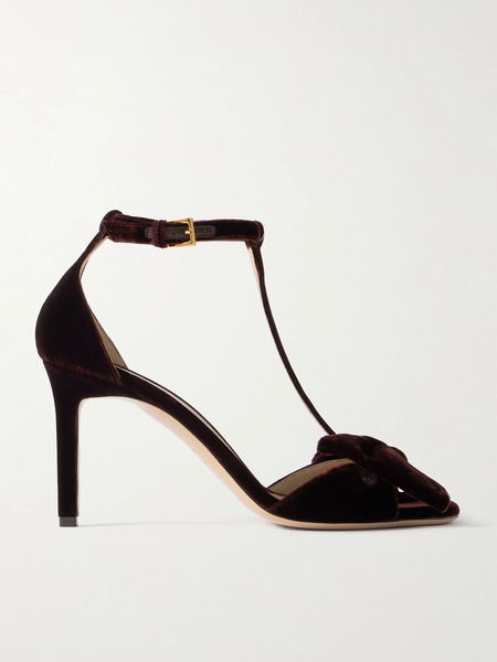  Tom Ford Tom Ford - Brigitte Bow-embellished Velvet Sandals - Burgundy 