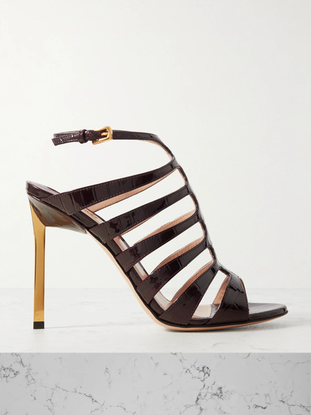  Tom Ford Tom Ford - Carine Croc-effect Patent-leather Sandals - Burgundy 