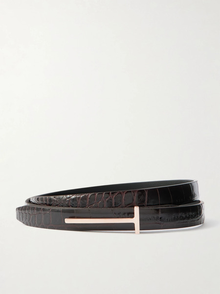  Tom Ford Tom Ford - Croc-effect Leather Belt - Dark Brown 
