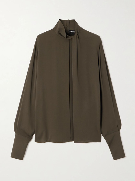  Tom Ford Tom Ford - Cutout Draped Pleated Silk-georgette Blouse - Brown 
