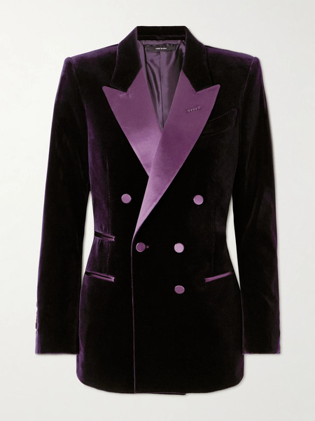  Tom Ford Tom Ford - Double-breasted Cotton-blend Velvet Blazer - Dark Purple 