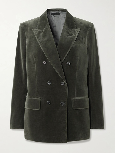  Tom Ford Tom Ford - Double-breasted Cotton-blend Velvet Blazer - Gray 