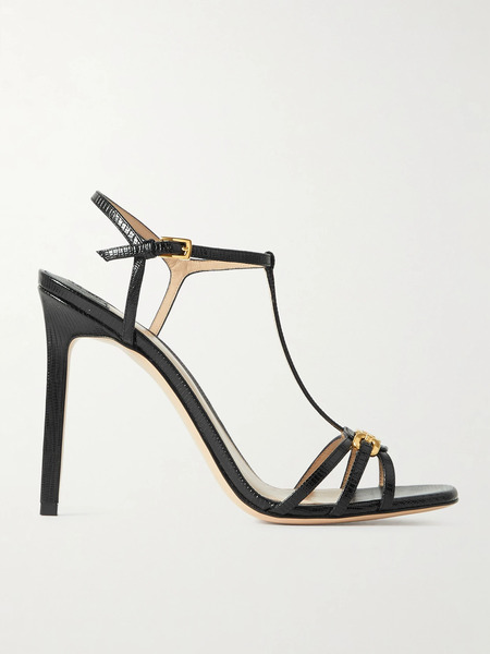  Tom Ford Tom Ford - Embellished Lizard-effect Leather Sandals - Black 