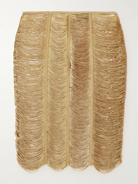  Tom Ford Tom Ford - Fringed Open-knit Midi Skirt - Gold 
