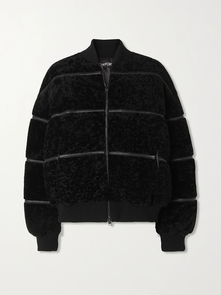  Tom Ford Tom Ford - Leather-trimmed Quilted Shearling Down Bomber Jacket - Black 