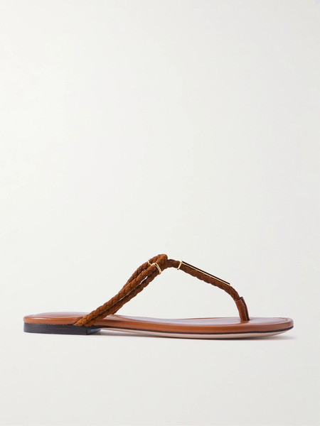  Tom Ford Tom Ford - Lily Leather-trimmed Embellished Braided Suede Sandals - Tan 