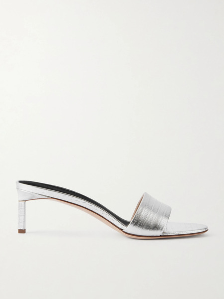  Tom Ford Tom Ford - Lizard-effect Metallic Leather Mules - Silver 