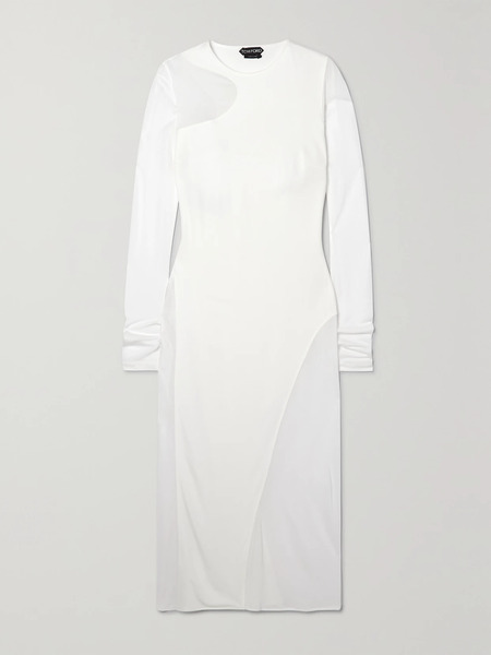  Tom Ford Tom Ford - Mesh-paneled Jersey-crepe Dress - White 