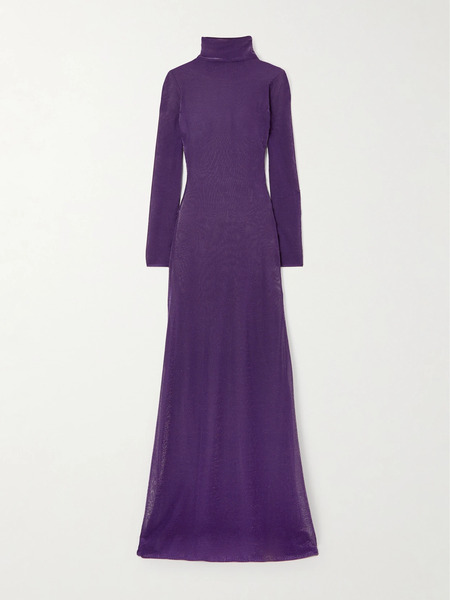  Tom Ford Tom Ford - Metallic Silk-blend Turtleneck Maxi Dress - Purple 