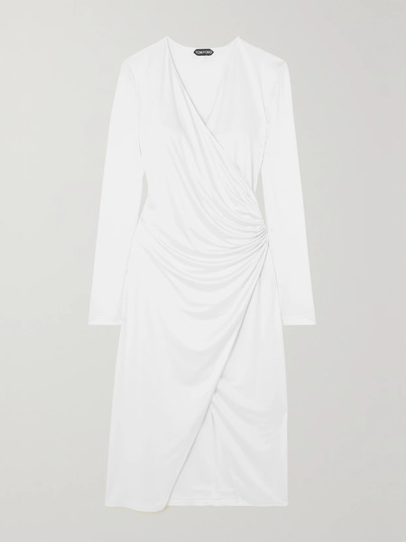  Tom Ford Tom Ford - Silk-jersey Wrap Midi Dress - White 