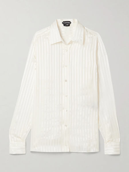  Tom Ford Tom Ford - Striped Silk-satin Jacquard Shirt - White 
