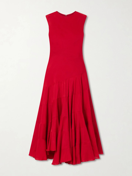  Tory Burch Tory Burch - Asymmetric Paneled Cotton And Silk-blend Midi Dress - Red 
