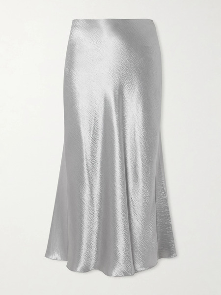  Tory Burch Tory Burch - Flared Crinkled Satin Midi Skirt - Silver 