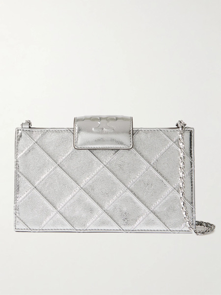  Tory Burch Tory Burch - Fleming Mini Quilted Metallic Leather Shoulder Bag - Silver 