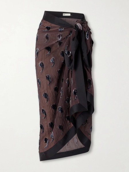  Tory Burch Tory Burch - Paisley-devoré Silk-blend Crepon Pareo - Brown 