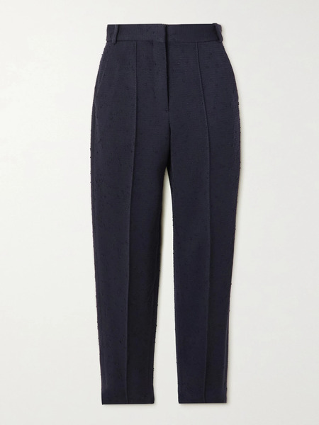  Tory Burch Tory Burch - Pleated Wool-blend Tapered Pants - Navy 